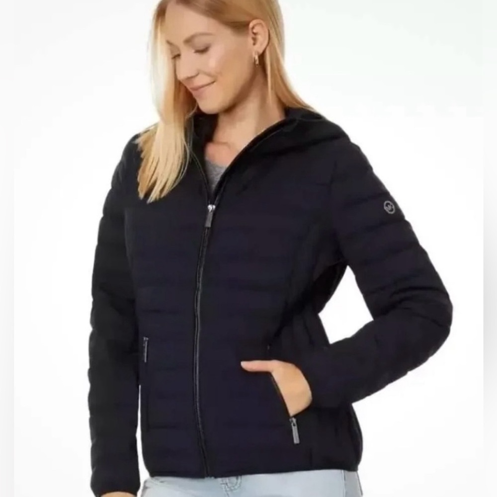 Michael Kors Plush Black Down Puffer Coat Designer Jacket size Medium